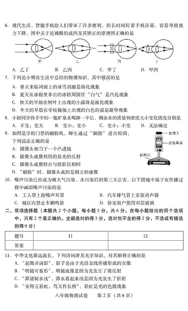 湖南省衡阳市常宁市2023-2024学年八年级上学期期末考试物理试题第2页