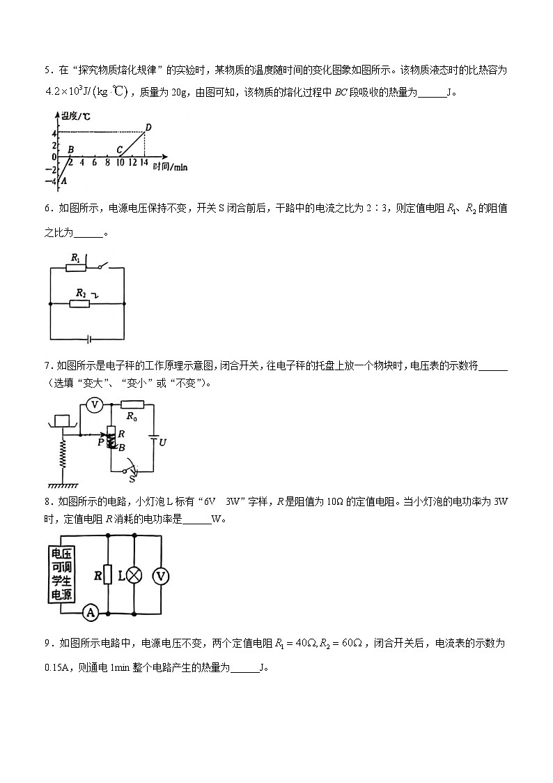 46，安徽省六安市皋城中学2023-2024学年九年级下学期2月月考物理试题()第2页