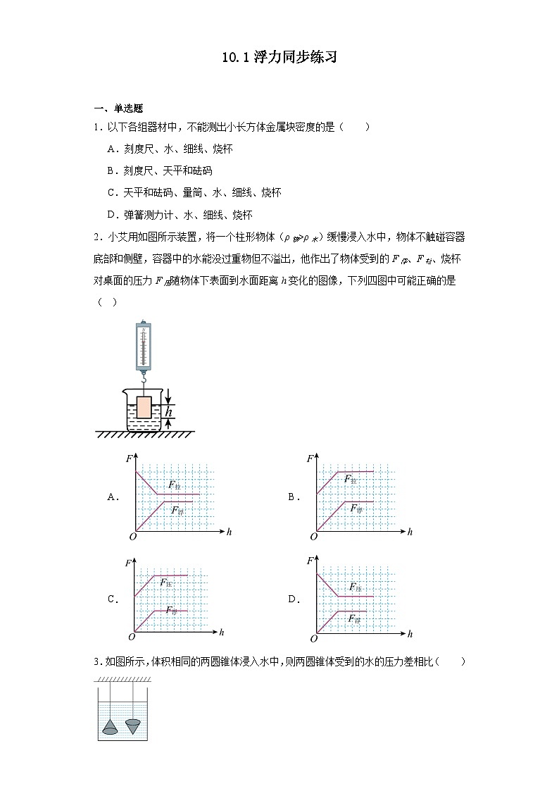 2023-2024学年人教版八年级物理下册10.1浮力同步练习（含答案）第1页