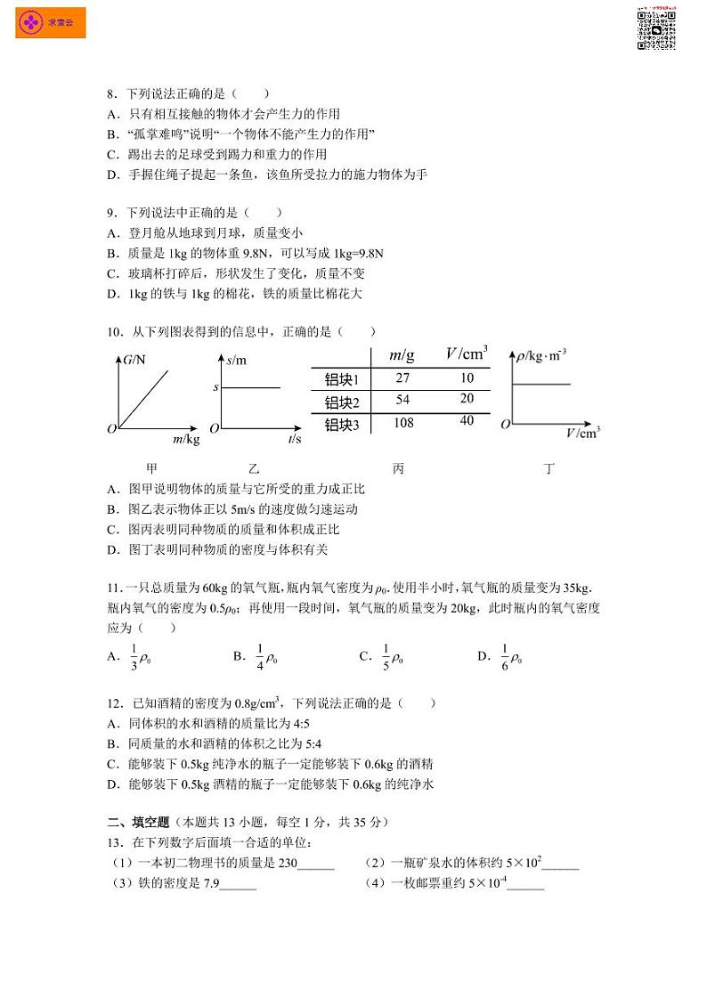 2020-2021学年东外八下物理3月月考试卷&答案02