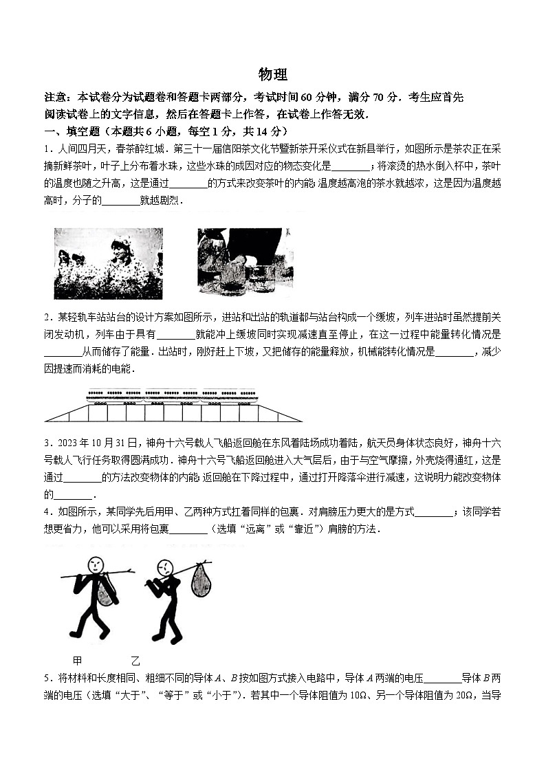 2024年河南省驻马店市平舆县中考一模物理试题第1页