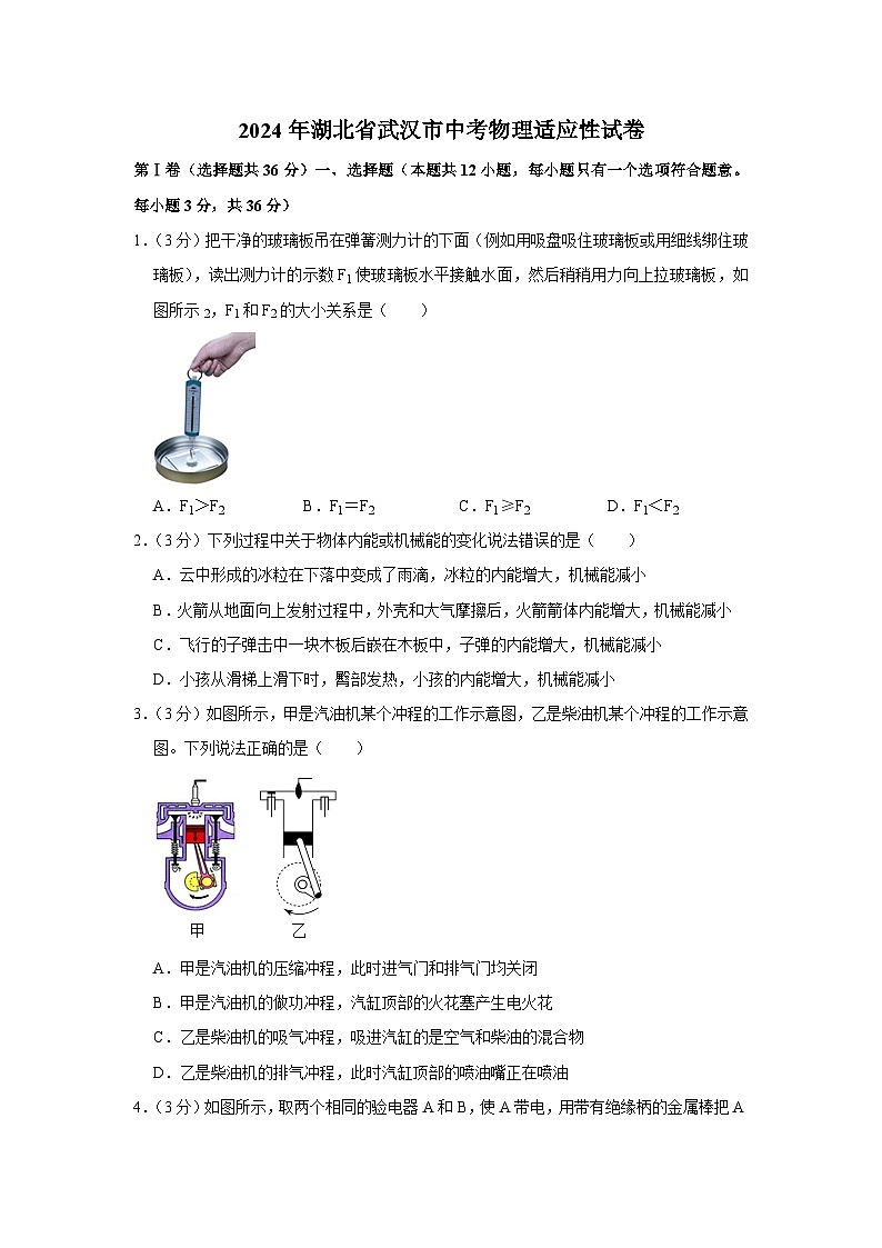 411，2024年湖北省武汉市中考物理适应性试卷第1页