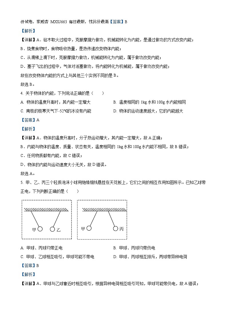 122，广东省江门市新会葵城中学2023-2024学年九年级上学期期中考试物理试题02