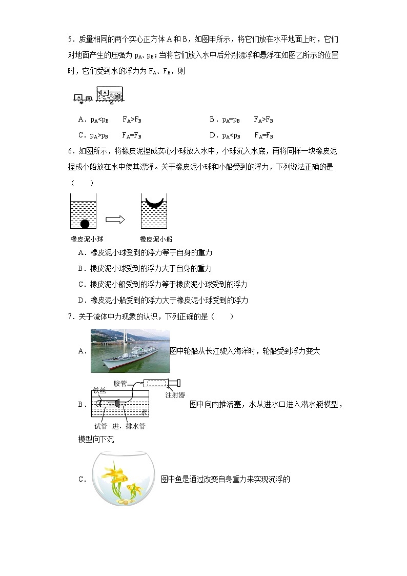 2023-2024学年人教版物理八年级下册10.3物体的浮沉条件及应用同步练习（含答案）第3页
