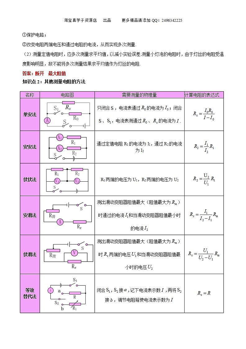 中考物理一轮复习（知识考点分层练习）专题23  电阻的测定（教师版）第2页