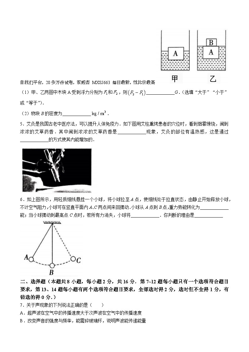 2024年河南省驻马店市汝南县中考一模物理试题第2页