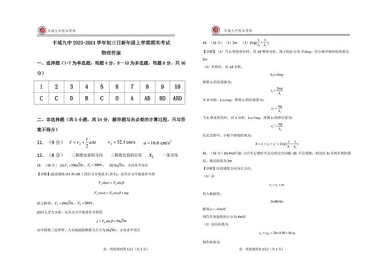 江西省宜春市丰城市第九中学日新班2023-2024学年九年级上学期期末考试物理试题(2)01