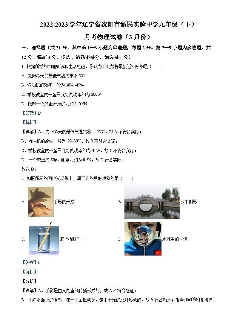 辽宁省沈阳市新民实验中学2022-2023学年九年级下学期3月月考物理试题01
