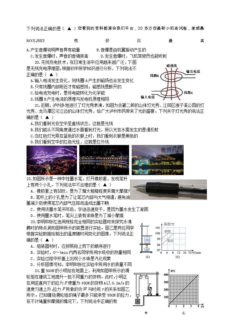 四川省泸州市龙马潭区2023-2024学年下学期九年级第二次质量监测物理模拟试题第2页