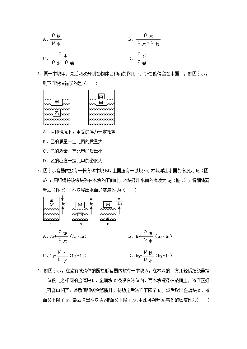初中物理自主招生讲义练习36物体的浮沉条件及其应用、浮力的应用（原卷版）第2页
