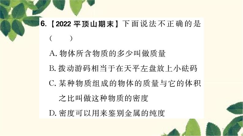 人教版物理八年级上册 第六章 质量与密度习题课件07