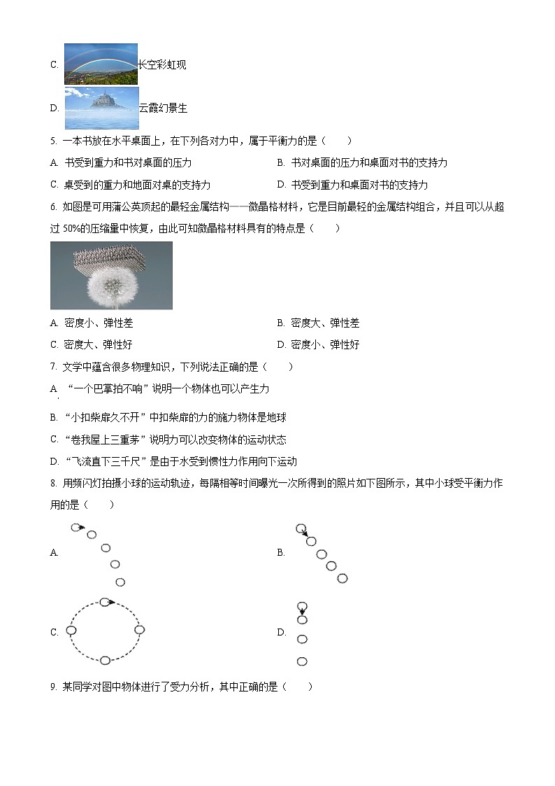 精品解析：福建省福州十九中2023-2024学年八年级下学期开学考试物理试题（原卷版）第2页