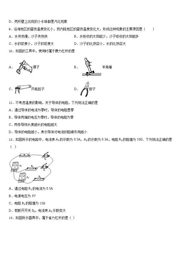 甘肃省秦安县部分中学2023-2024学年九年级物理上学期期末联考试题第3页