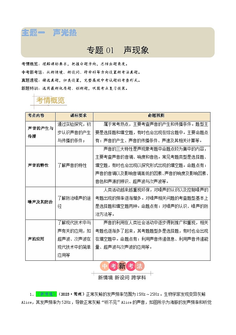 专题01 声现象-备战2024年中考物理（全国通用）（教师版）第1页