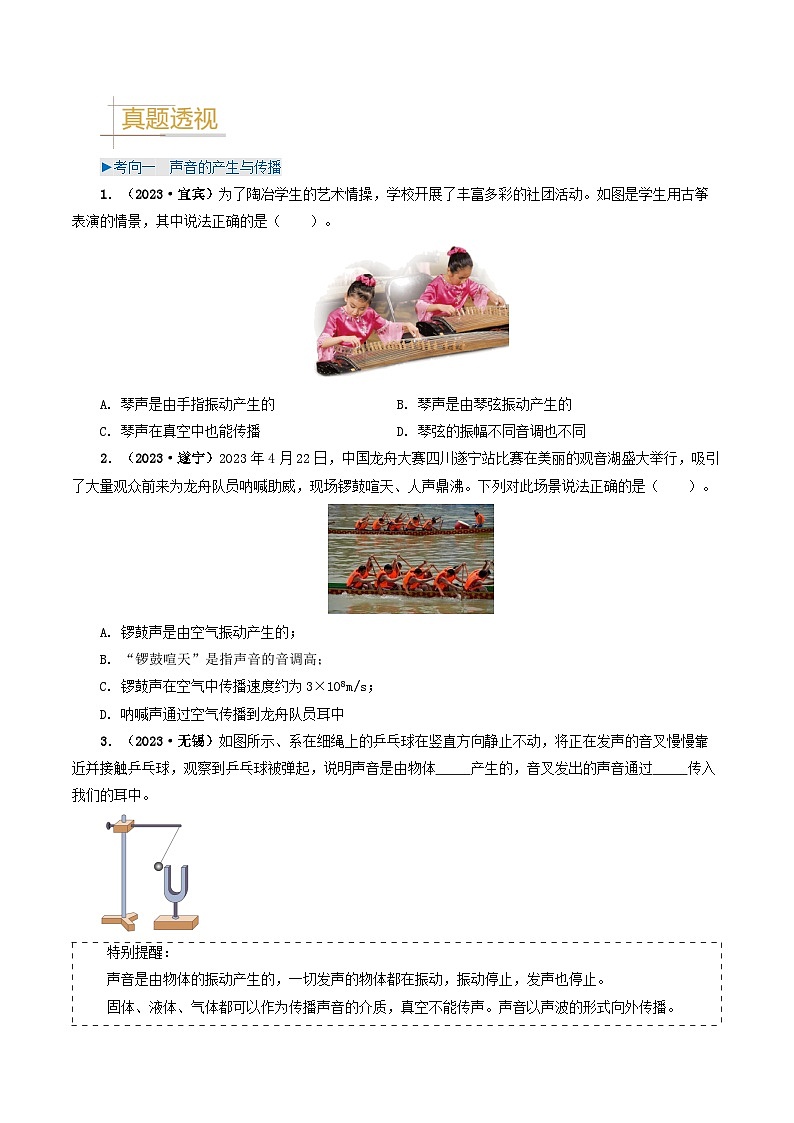 专题01 声现象-备战2024年中考物理（全国通用）（学生版）第3页