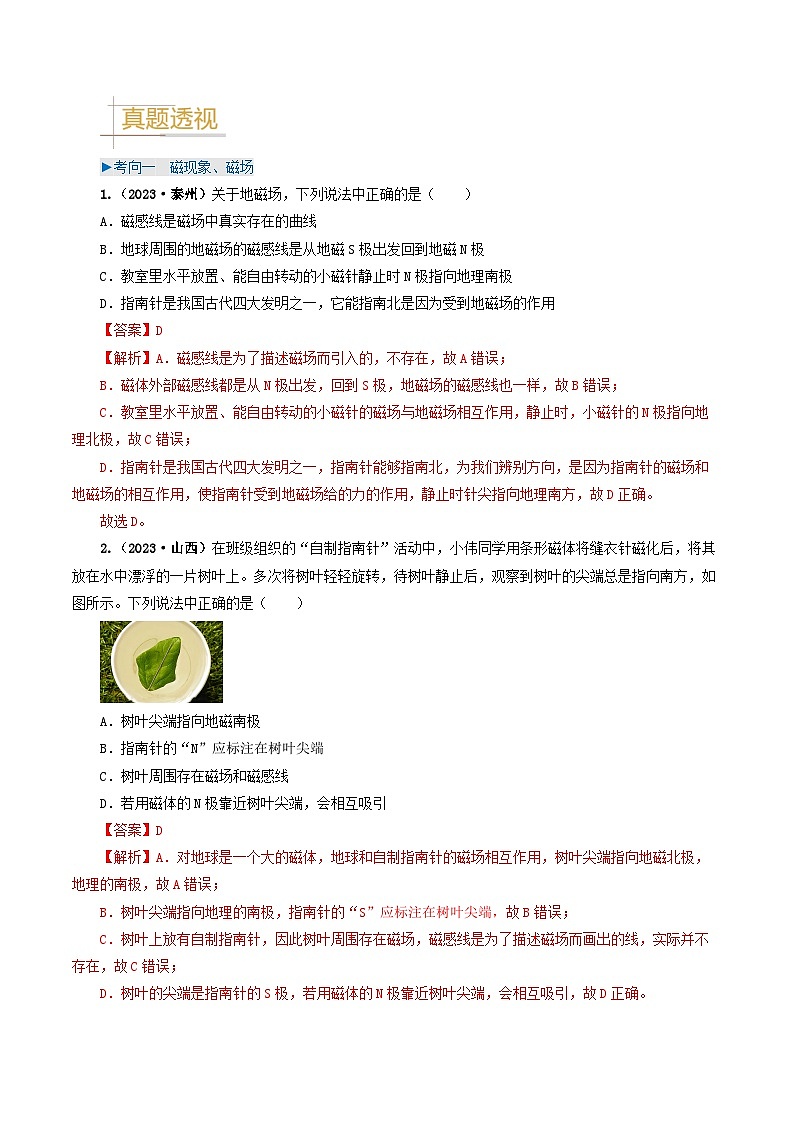 专题17 电与磁-备战2024年中考物理（全国通用）（教师版）第2页