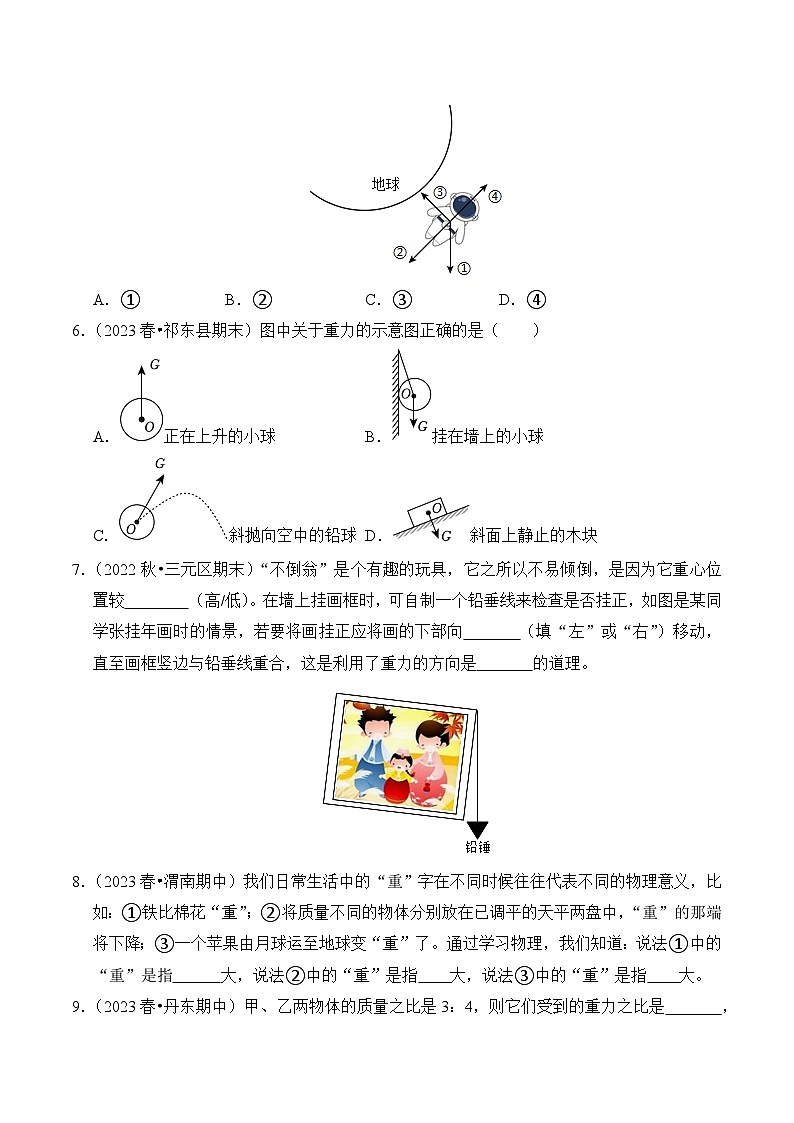 2023-2024学年八年级下册物理人教版7.3 重力（基础+能力）练（含解析）第2页