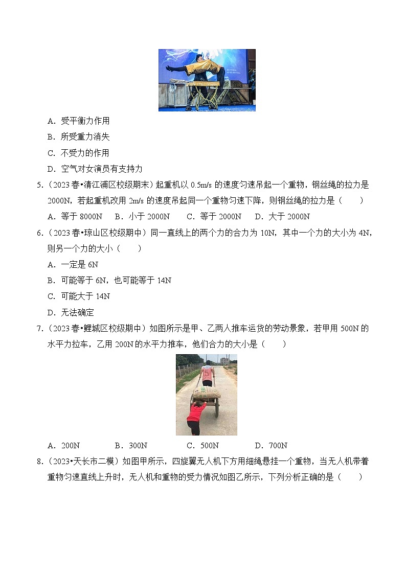 2023-2024学年八年级下册物理人教版8.2 二力平衡（基础+能力）练（含解析）第2页