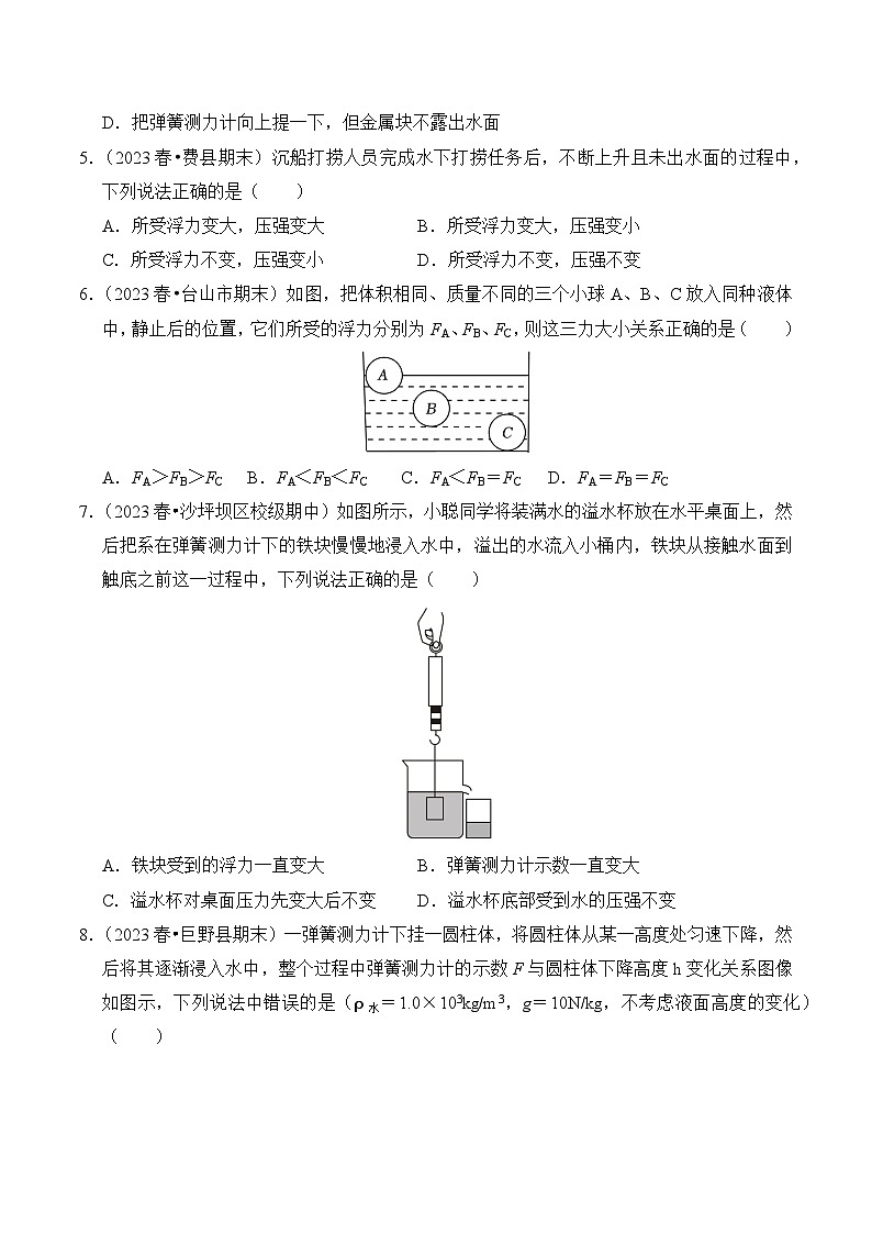 2023-2024学年八年级下册物理人教版10.2 阿基米德原理（基础+能力）练（含解析）第2页