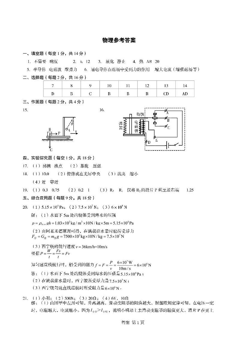 物理参考答案第1页