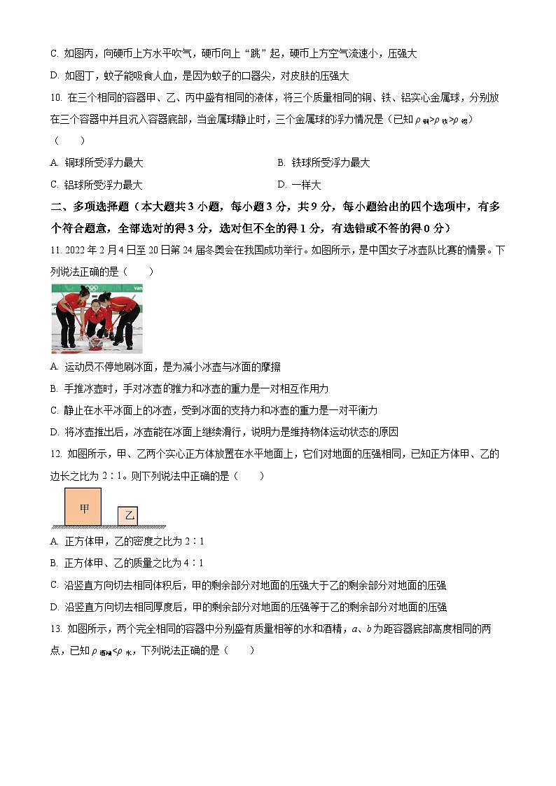 精品解析：天津外国语大学附属外国语学校2022-2023学年八年级下学期期中物理试题（原卷版）第3页