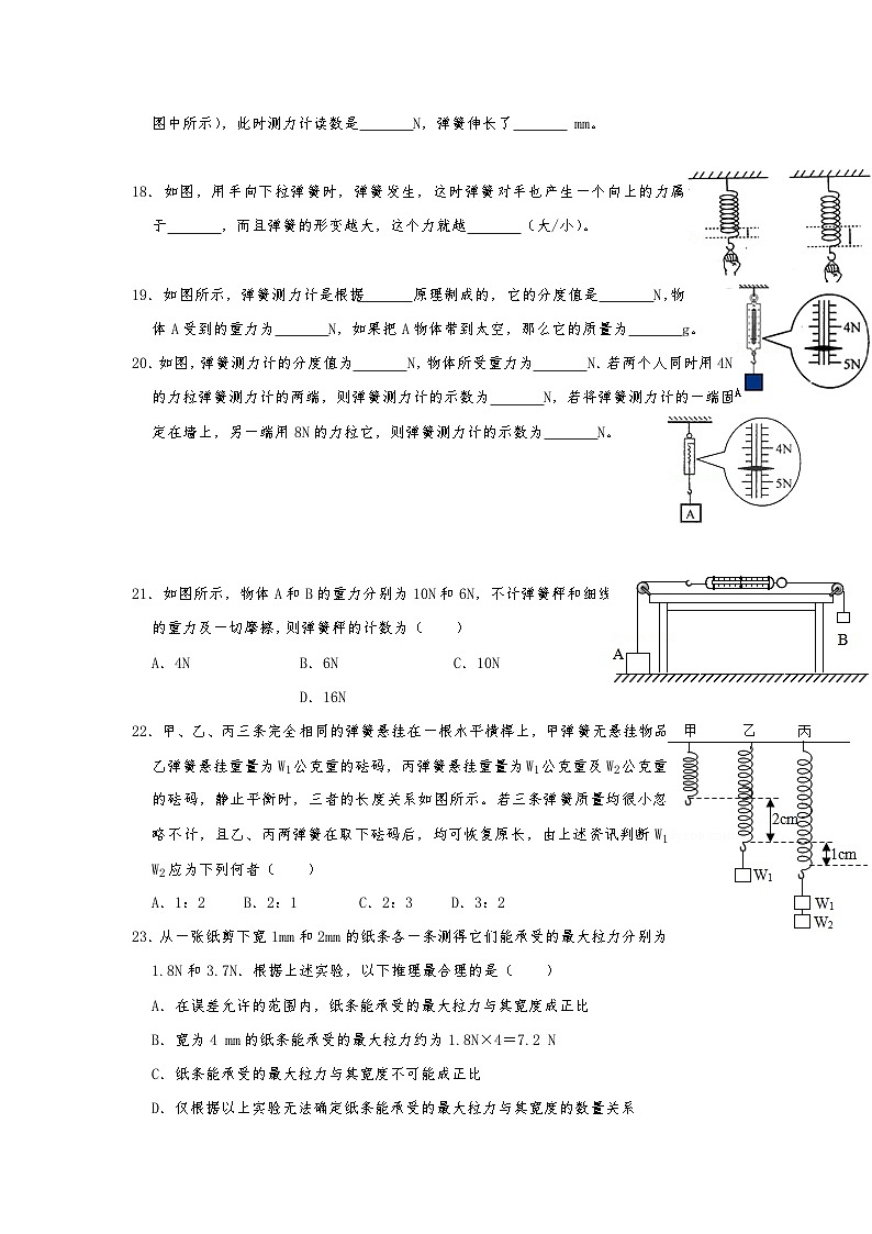 6.3弹力与弹簧测力计同步练习（解析版）2023－2024学年沪科版物理八年级下册03