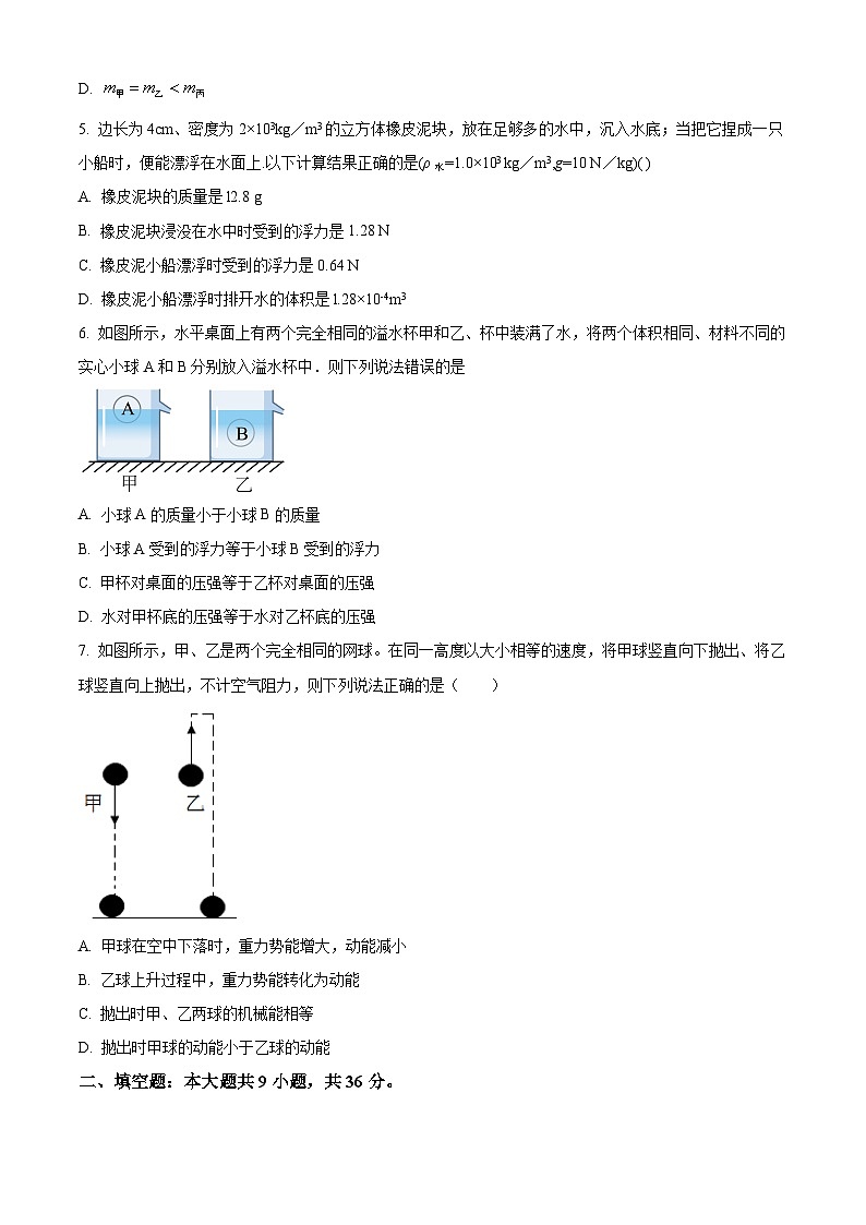精品解析：安徽省滁州市定远中学2022-2023学年八年级下学期5月质检物理试题（原卷版）第2页
