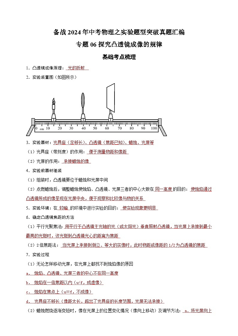 专题06 探究凸透镜成像的规律-备战2024年中考物理之实验题型突破真题汇编第1页
