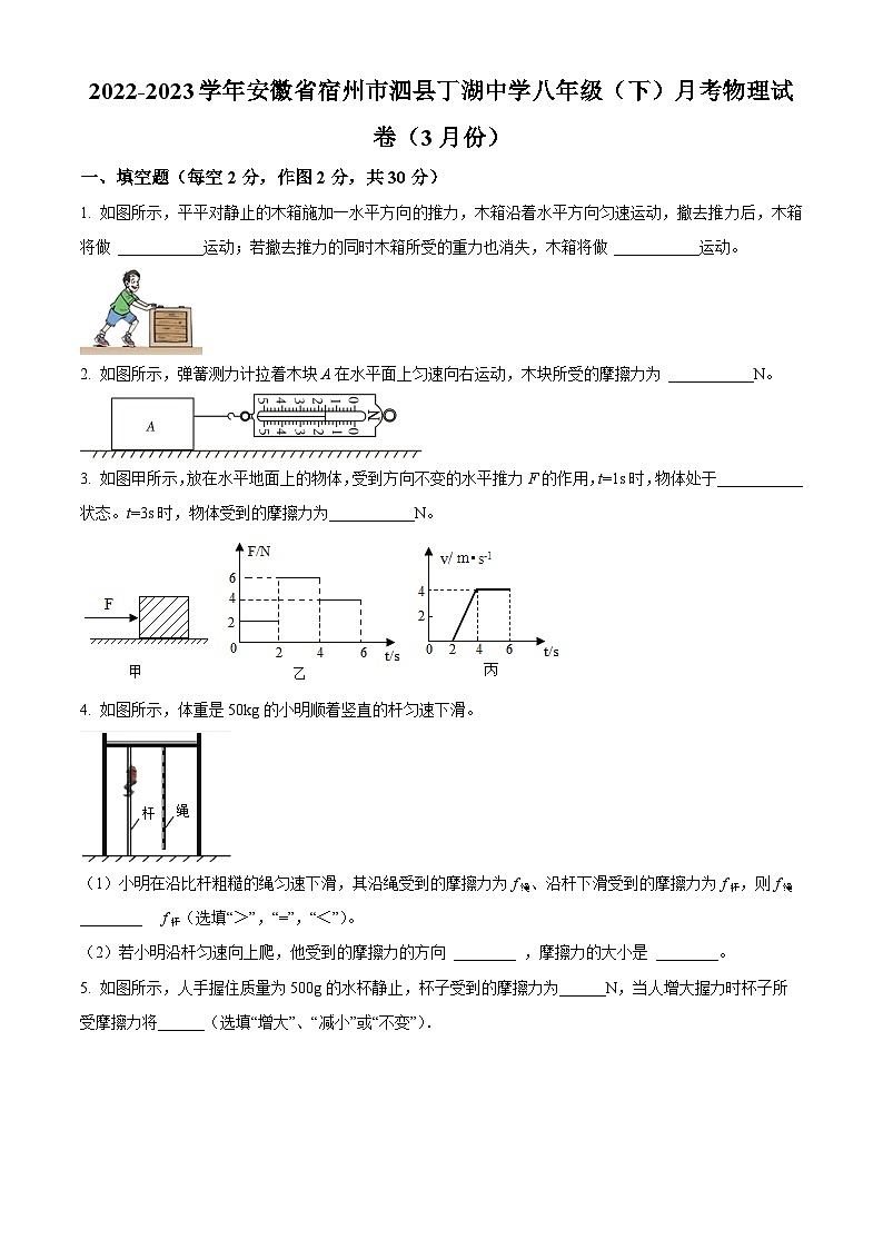 安徽省宿州市泗县丁湖初级中学2022-2023学年八年级下学期3月月考物理试题（原卷版+解析版）01