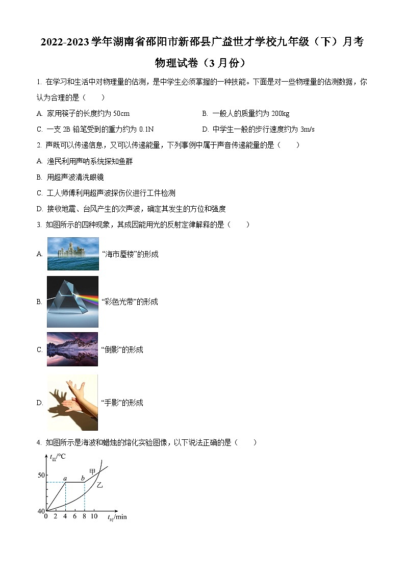 湖南省邵阳市新邵县广益世才学校2022-2023学年九年级下学期3月月考物理试题（原卷版+解析版）01