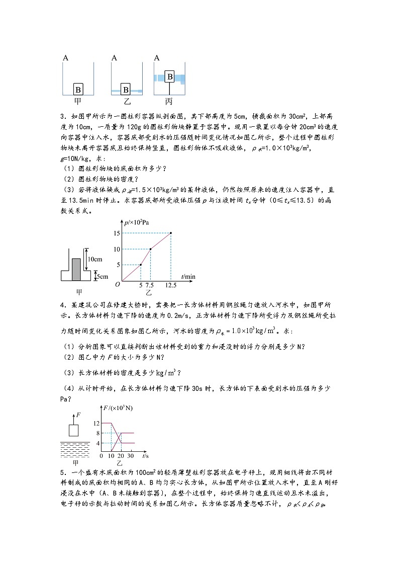 03压强与浮力相结合的综合计算-【压轴必刷】2022中考物理力学压轴计算题难题专练 （原卷版）第2页