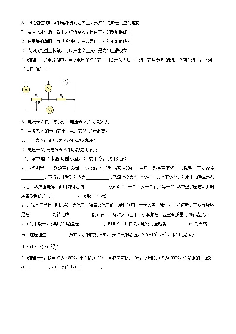 甘肃省定西市安定区定西市安定区公园路中学2023-2024学年九年级下学期开学考试物理试题（原卷版+解析版）02