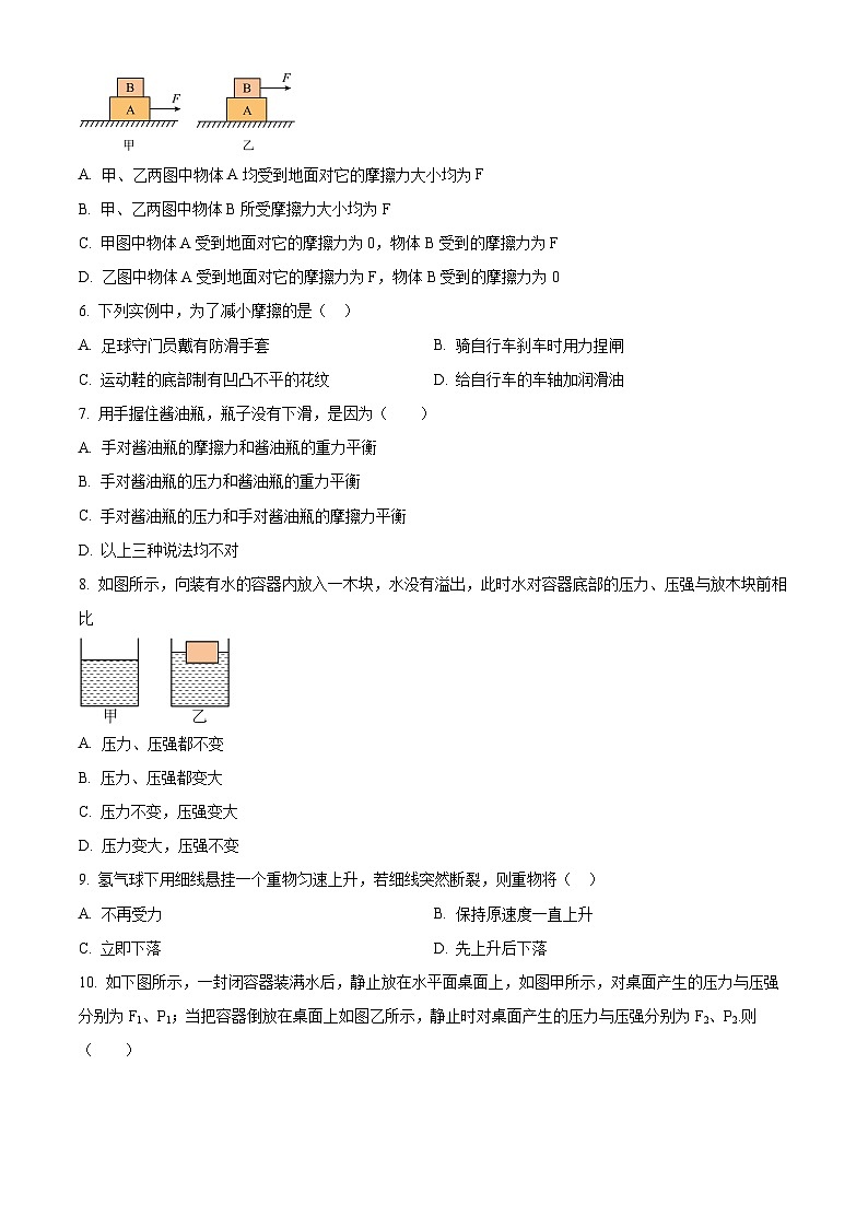 精品解析：甘肃省陇南市康县阳坝镇初级中学2022-2023学年八年级下学期期中物理试题（原卷版）第2页