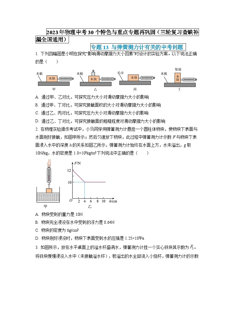 最新中考物理特色重点专题（讲义） 专题13 与弹簧测力计有关的中考问题01