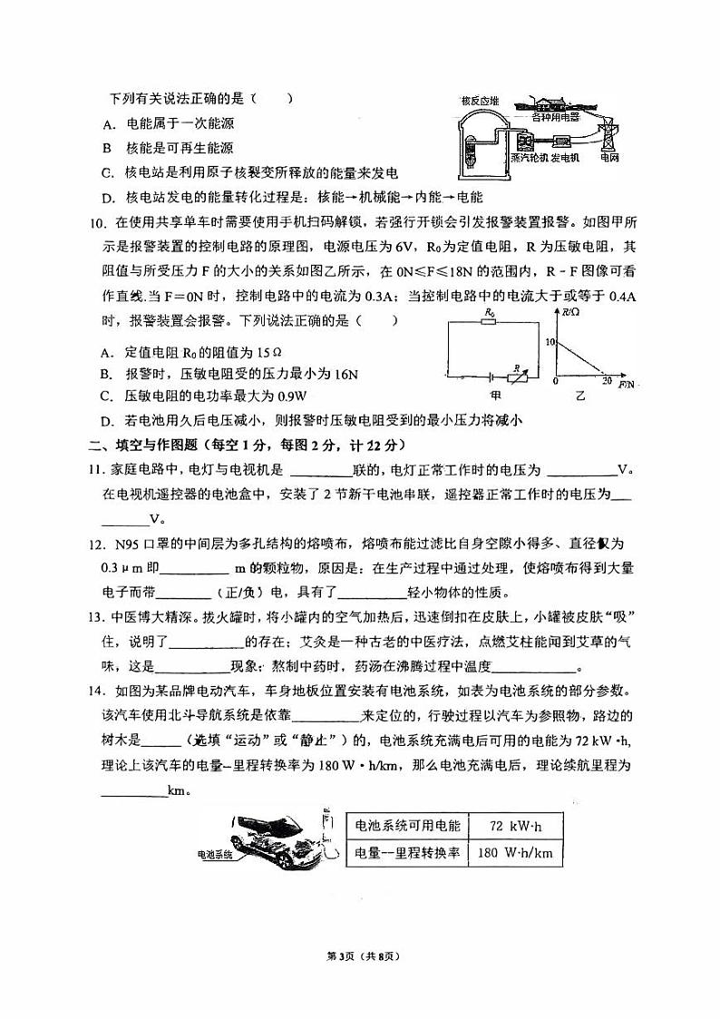 2024年陕西省西安国际港务区铁—中陆港初级中学中考三模物理试题第3页