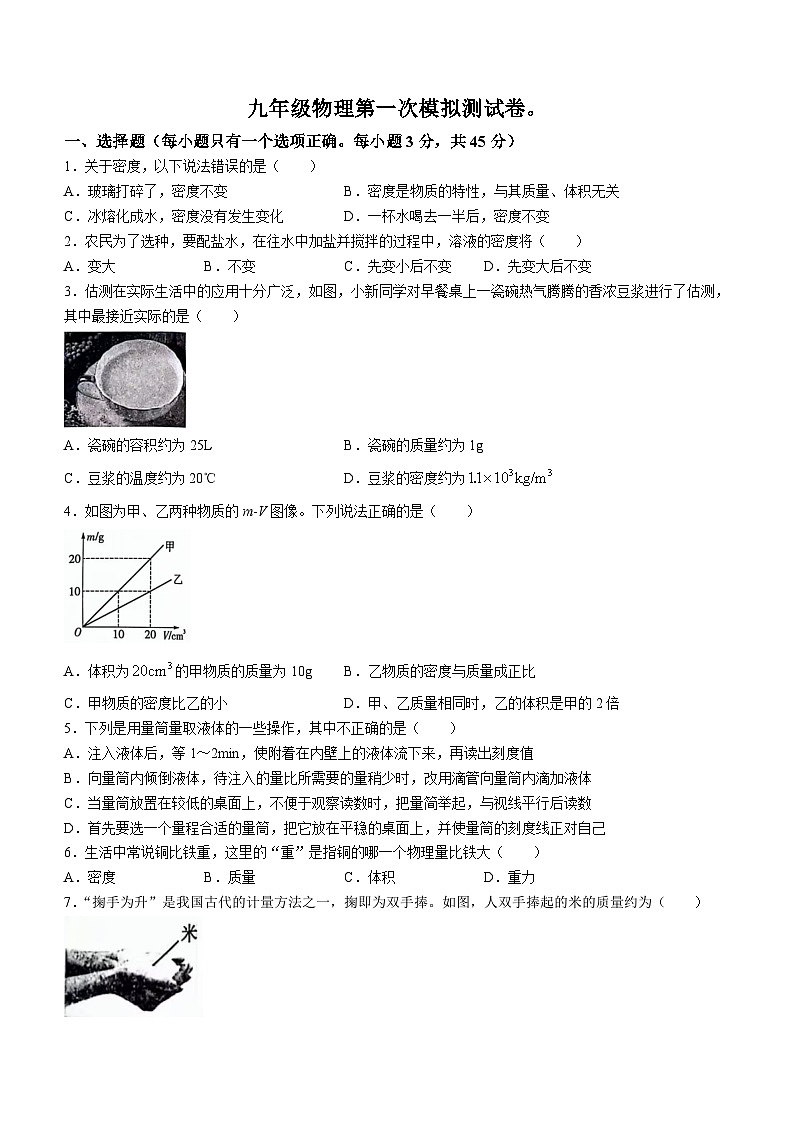 2024年湖南省邵阳市新邵县中考一模物理试题(无答案)第1页