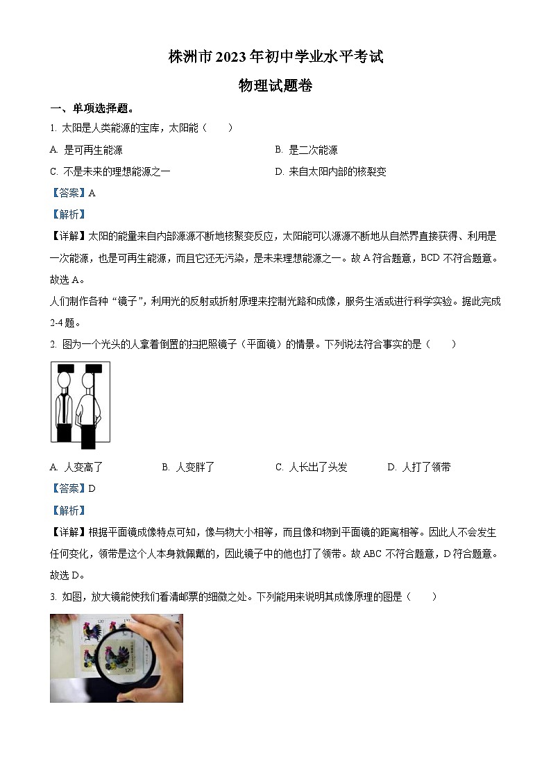 2023年湖南省株洲市中考物理试题（含解析）01