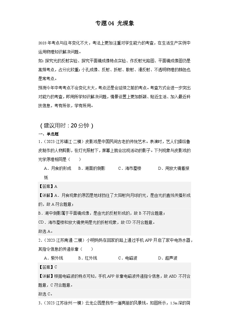 专题04光现象（解析版）第1页