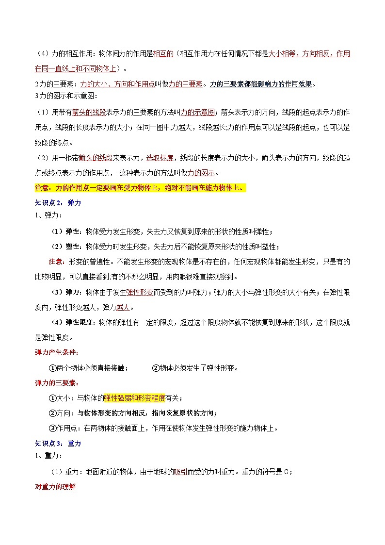 【中考二轮】2024年中考物理重点专练（全国通用）专题08+力、弹力、重力专题训练.zip02