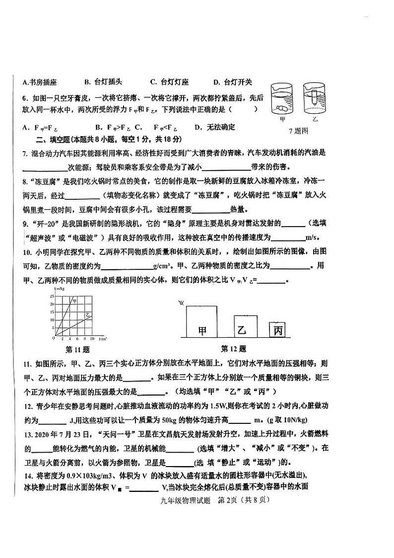 2024年甘肃省永靖县部分学校九年级中考一模物理试题02
