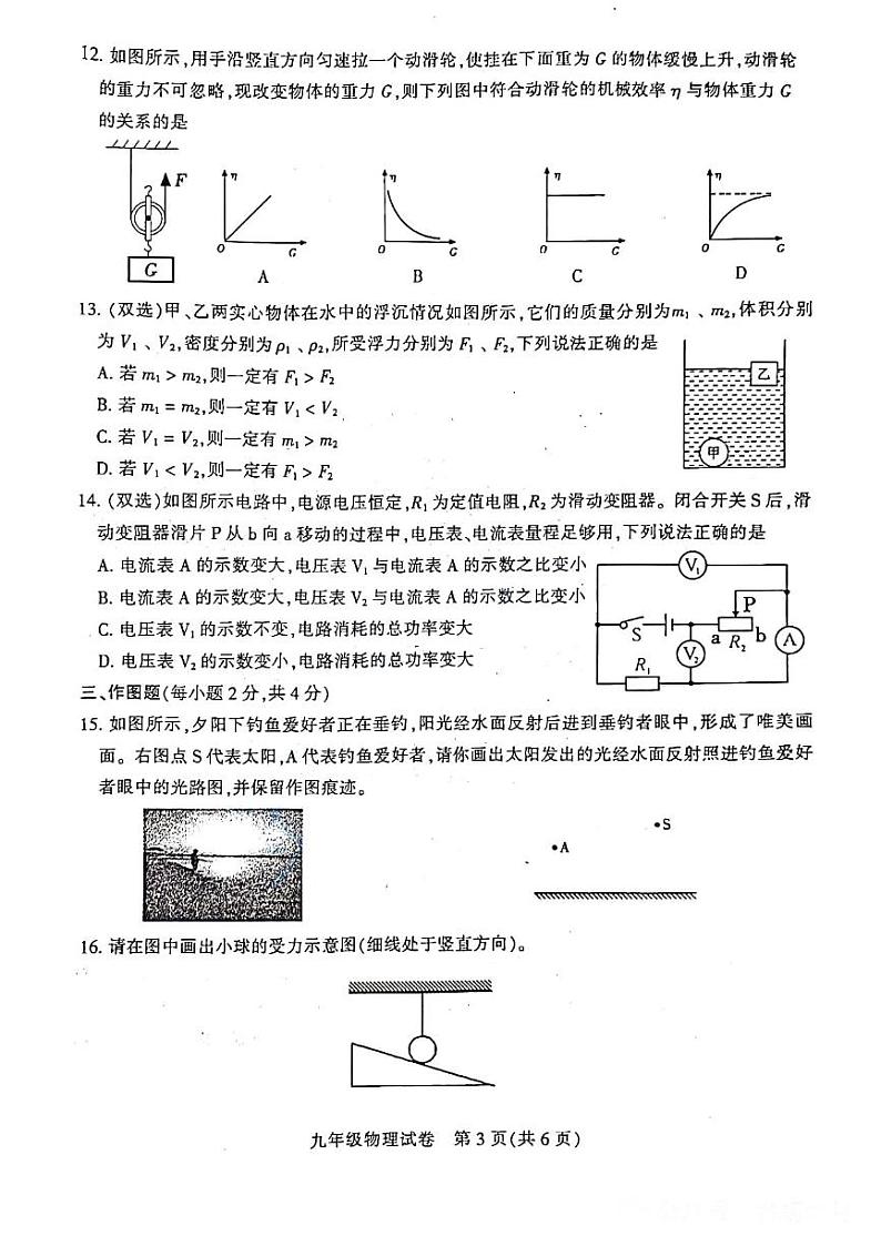 2023-2024学年河南省平顶山市九年级中招一模物理试卷及参考答案第3页