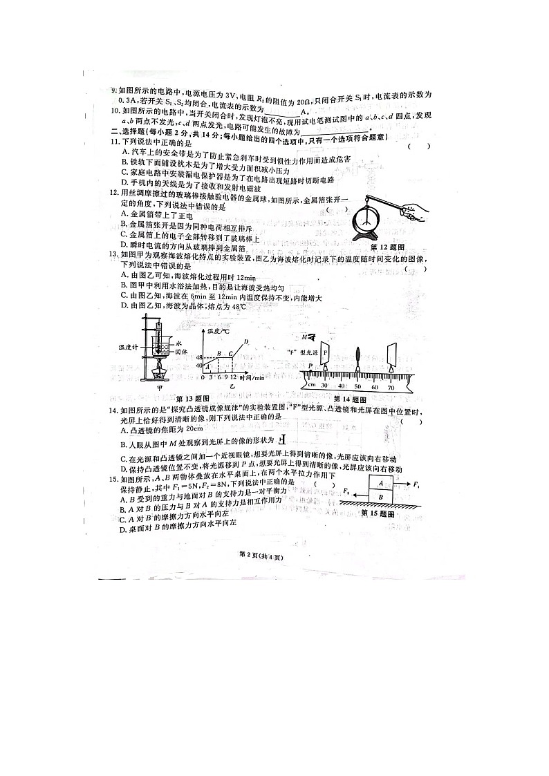2024年安徽省合肥市西递中学中考模拟物理试题（图片版无答案）第2页