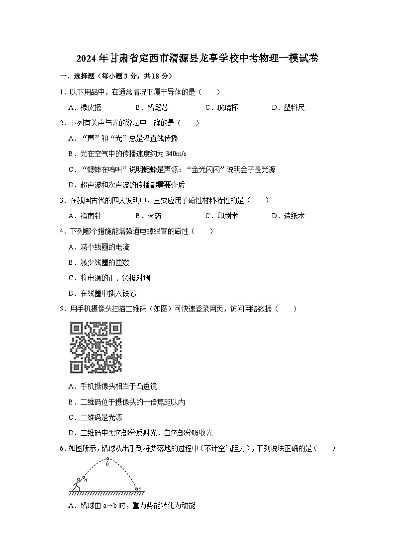 2024年甘肃省定西市渭源县龙亭学校中考物理一模试卷01