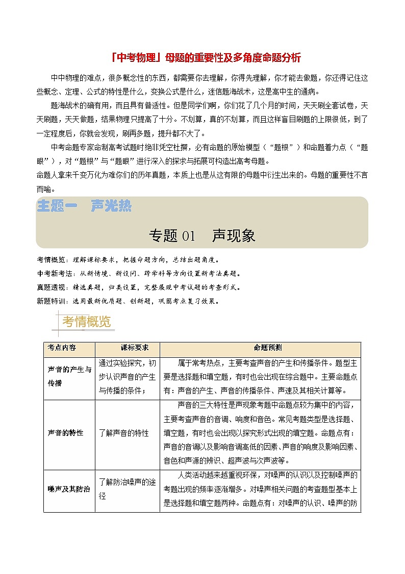 专题01 声现象-备战2024年中考物理真题题源解密（全国通用）（解析版）第1页