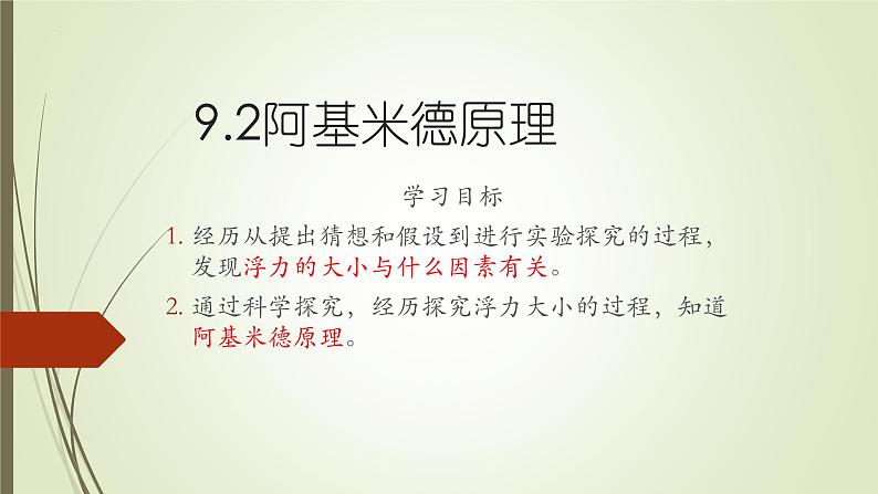 9.2阿基米德原理课件2023－2024学年沪科版物理八年级下册第1页