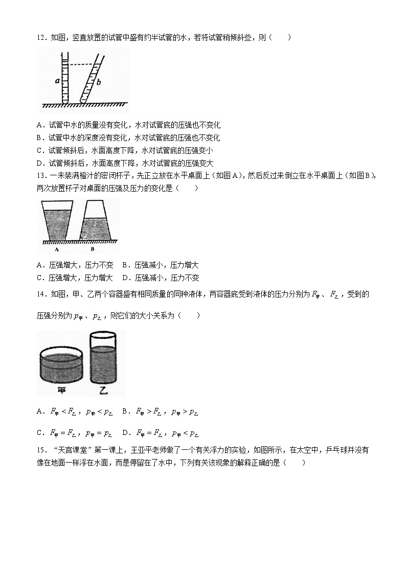 山东省济南外国语学校2023－2024学年八年级下学期物理月考试题第3页