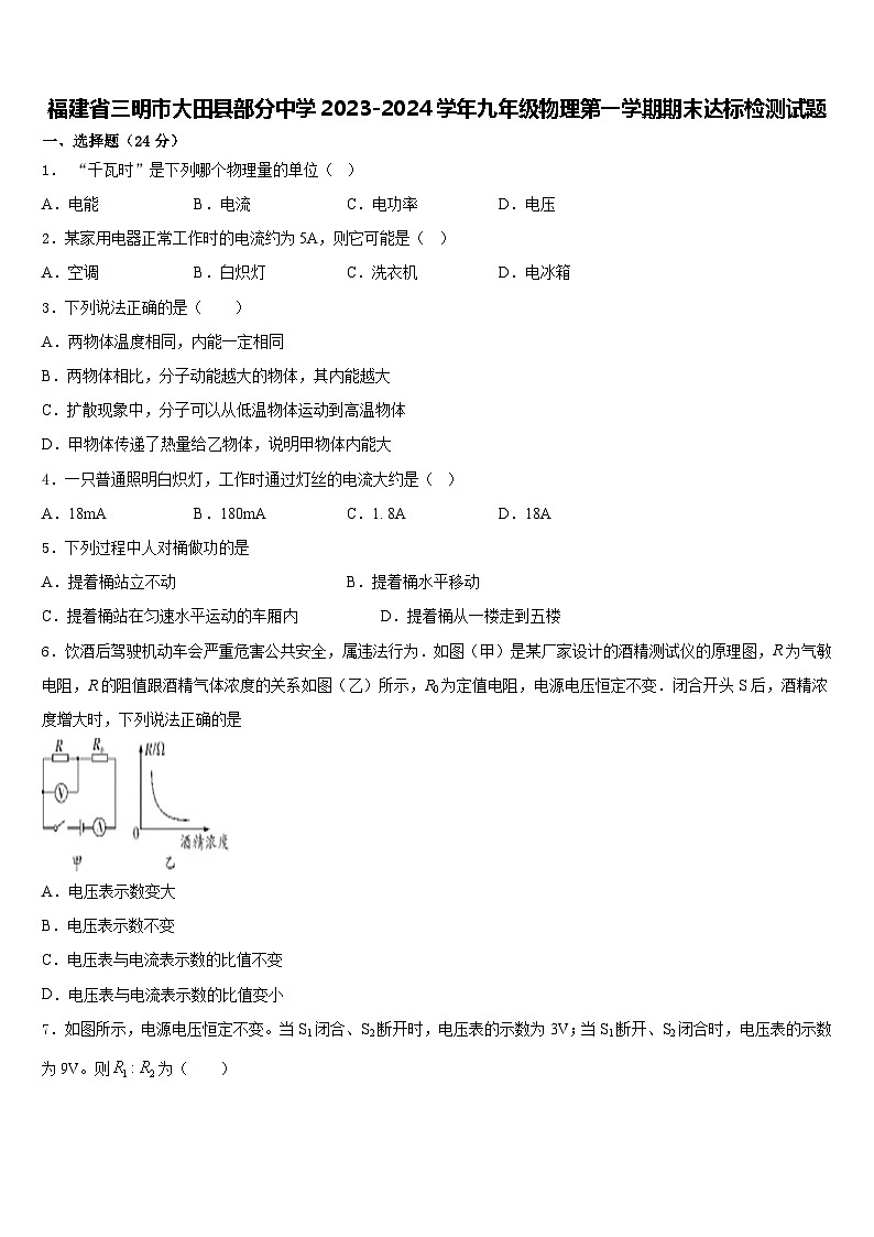 福建省三明市大田县部分中学2023-2024学年九年级物理下学期期末达标检测试题01