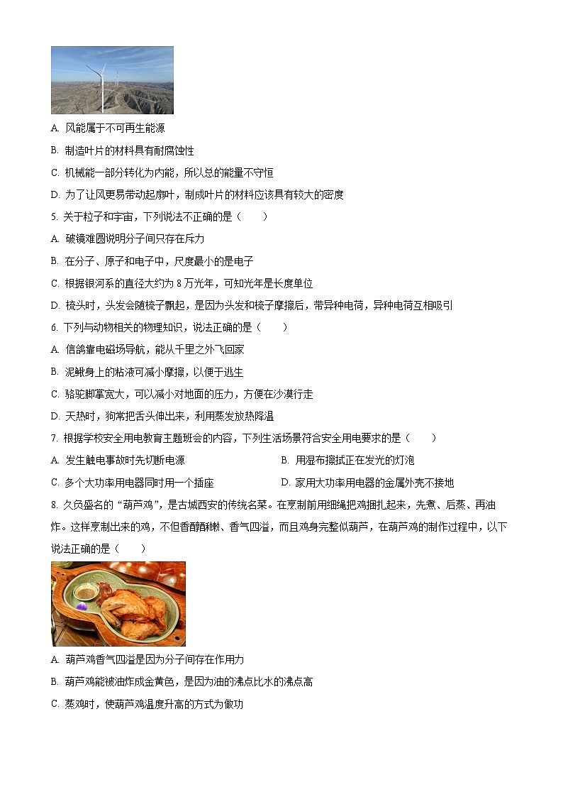 2024年陕西省商洛市山阳县中考一模物理试题（原卷版+解析版）02