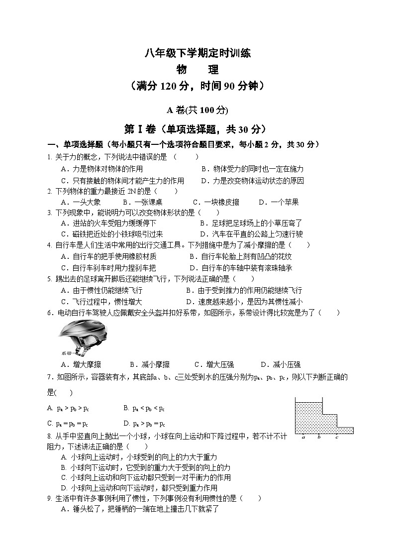 四川省成都市第四十三中学校2023-2024学年八年级下学期3月月考物理试题01