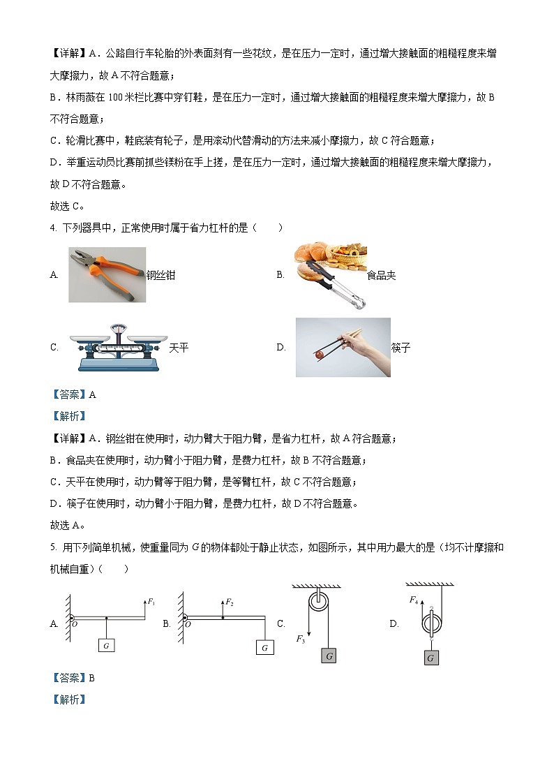 广东省惠州市惠阳高级中学2023-2024学年八年级物理下学期3月月考卷（解析版）第2页